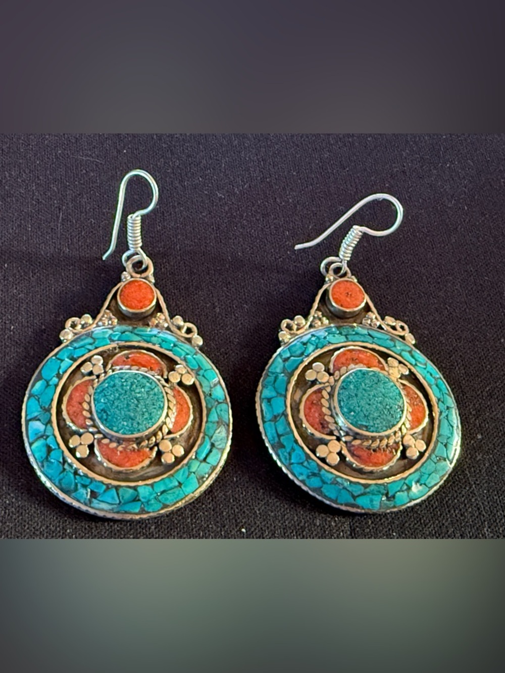 925 Silver Tribal Turquoise And Coral Dangle Earrings Handcrafted with History